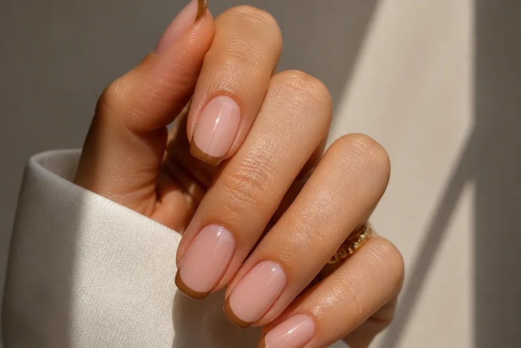 Aesthetic light brown french tip nails