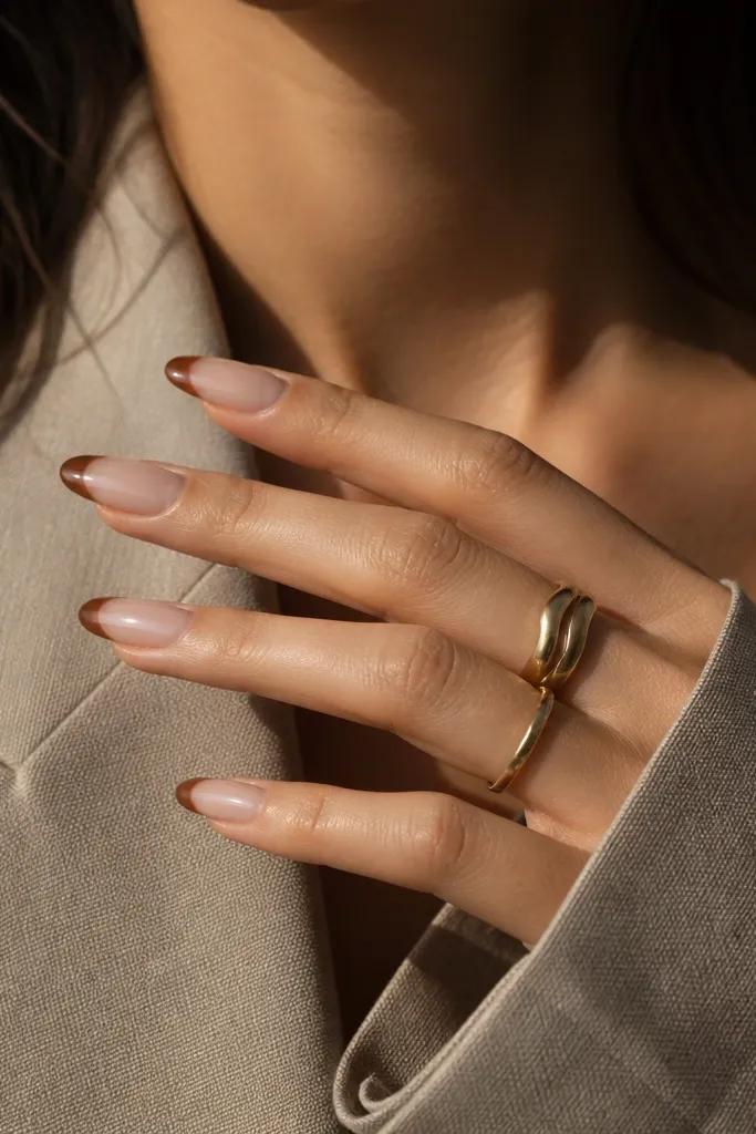 Aesthetic light brown french tip nails