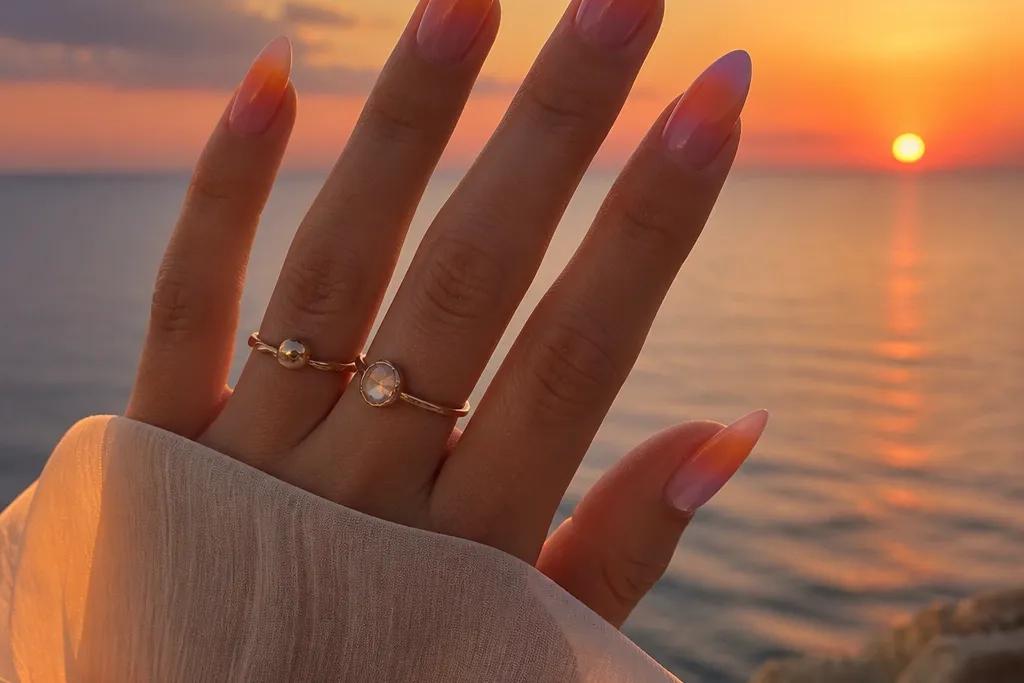 Aesthetic sunset nails ombre ideas that feel dreamy
