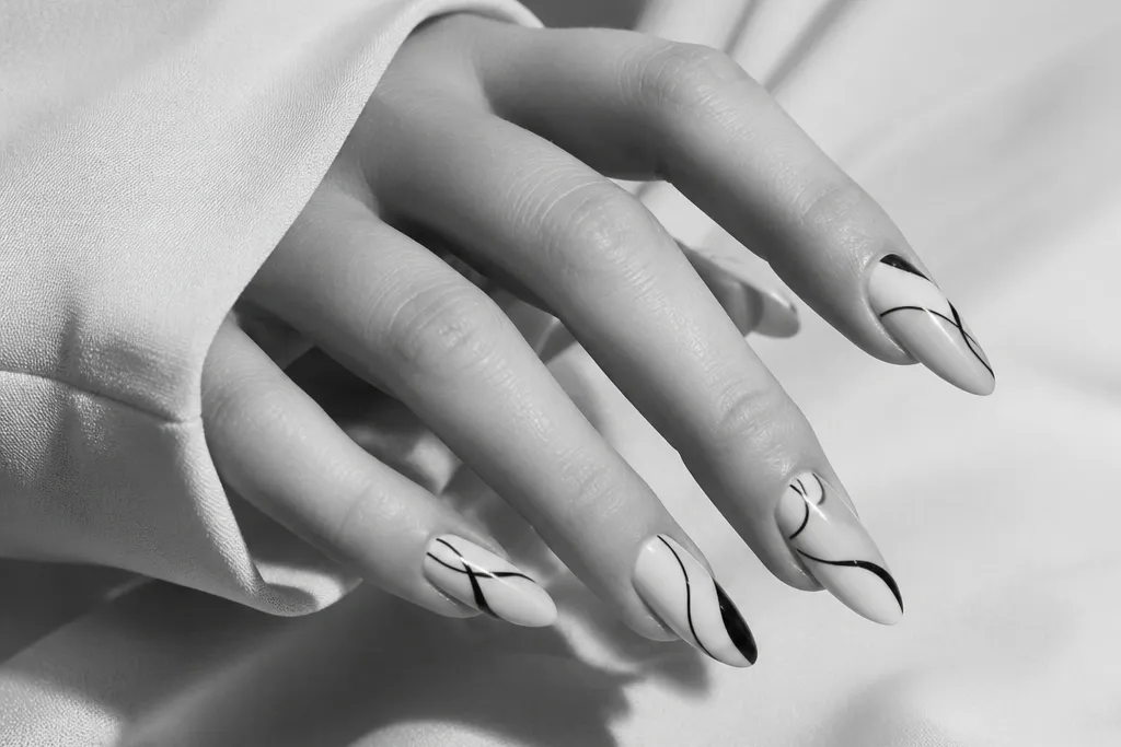 Creative black and white almond nails