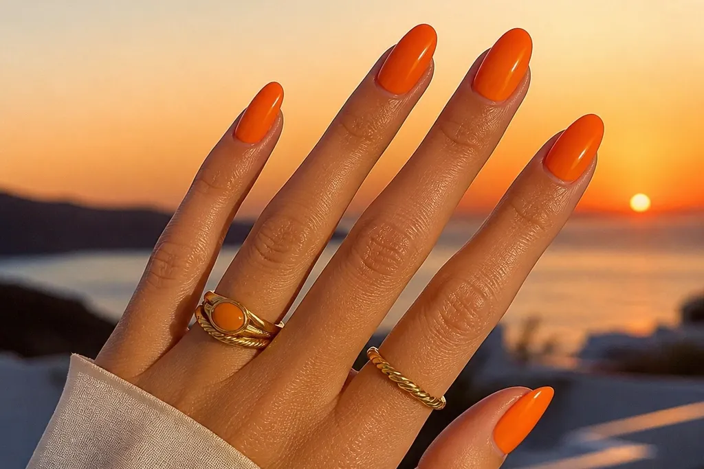 Bold orange sunset nails for a bold summer style