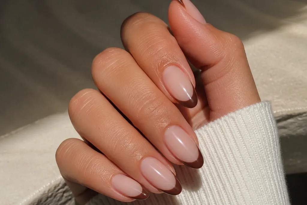 Brown almond french tip nails I would wear again