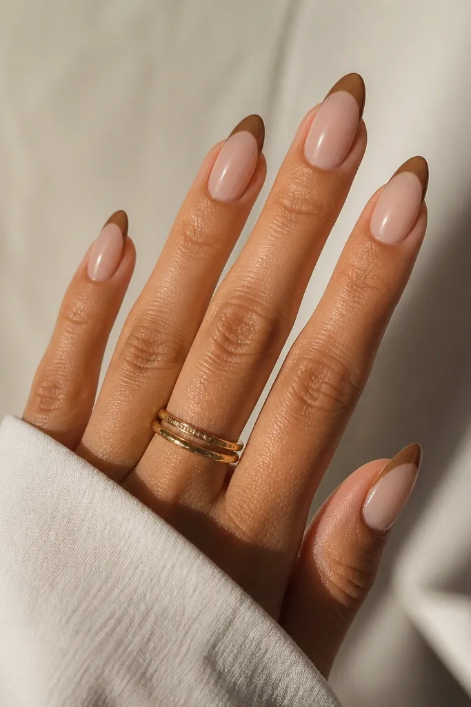 Brown almond french tip nails I would wear again
