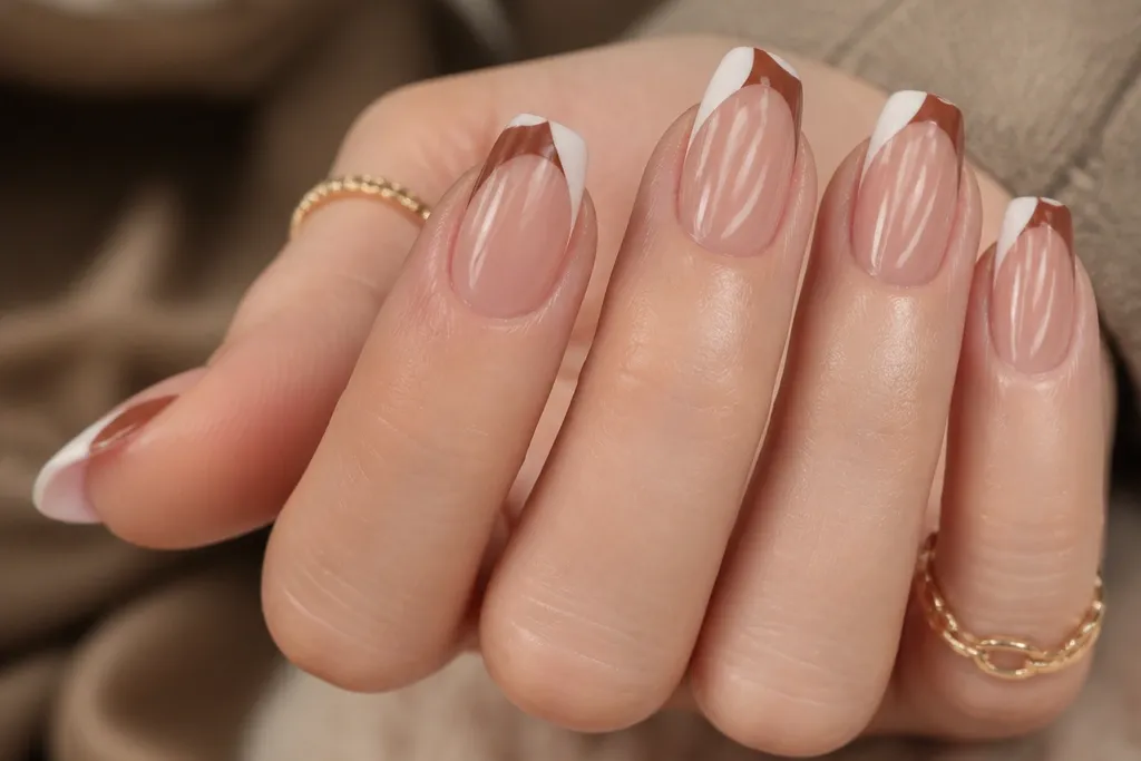 Brown and white french tip nails ideas