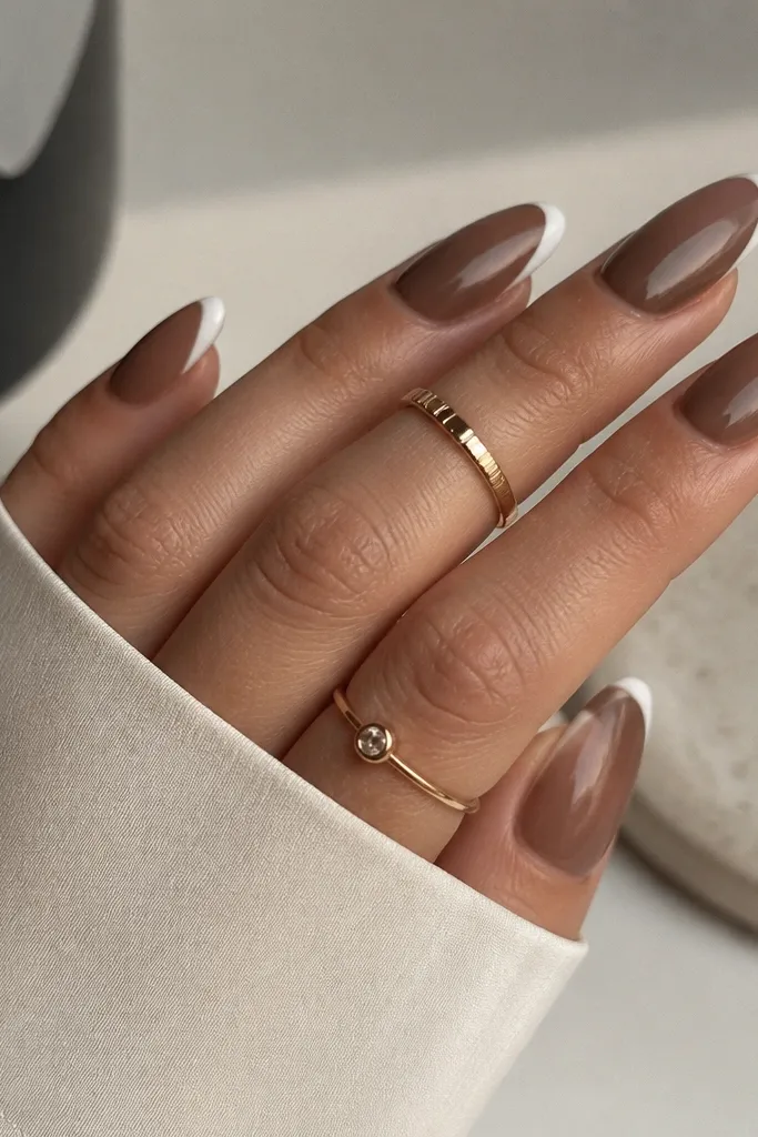 Brown and white french tip nails ideas
