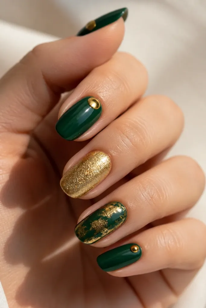 Cheap emerald green and gold nails
