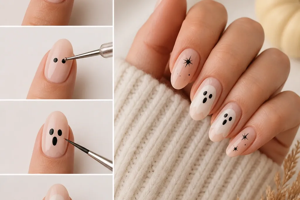 Cozy warm easy simple halloween nails steps