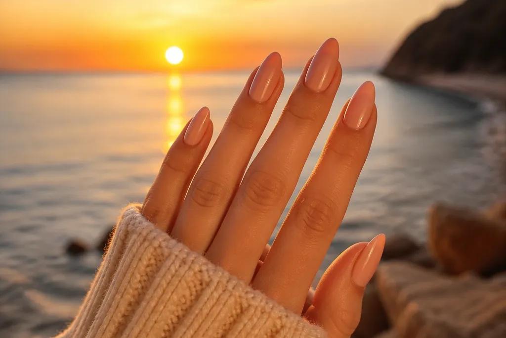 Cozy warm sunset nails for a beautiful vacation vibe