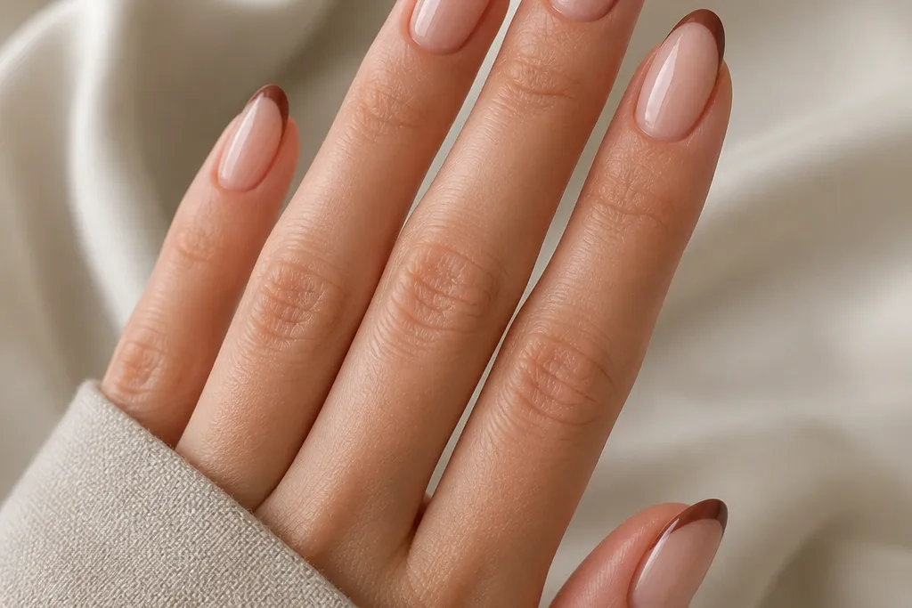 Easy beginner brown french tip nails ideas