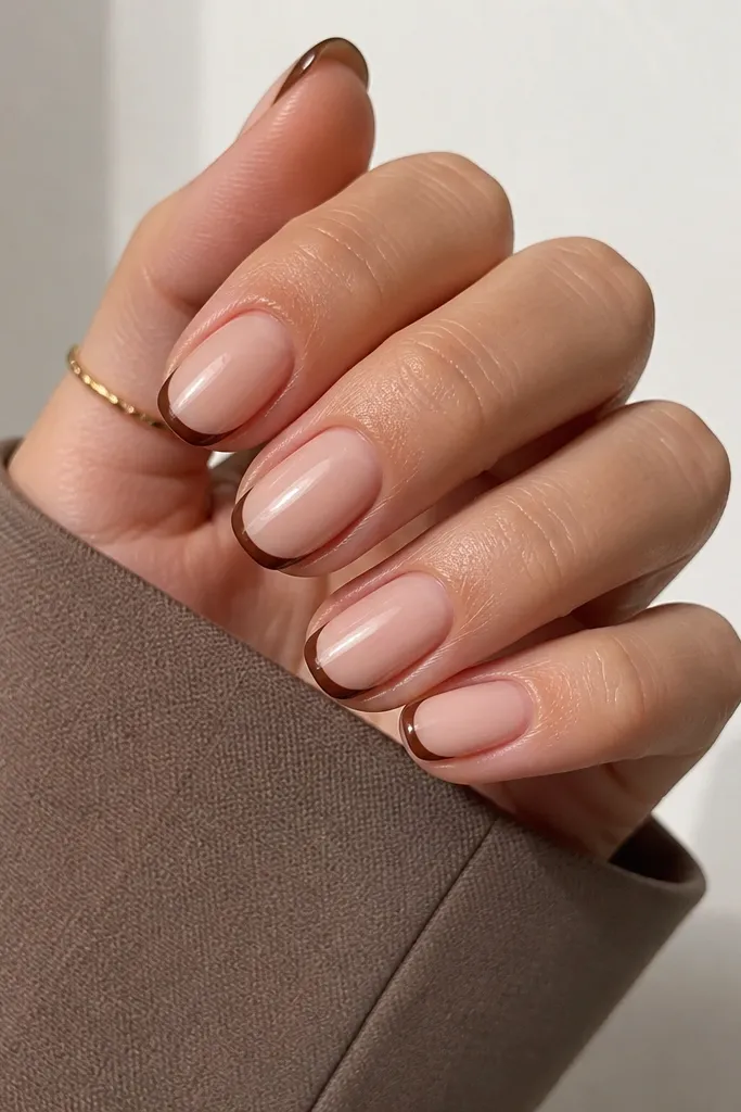 Easy beginner brown french tip nails ideas