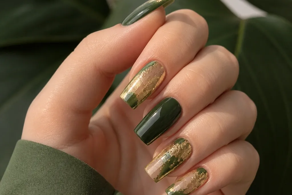 Green and gold nails acrylic easy