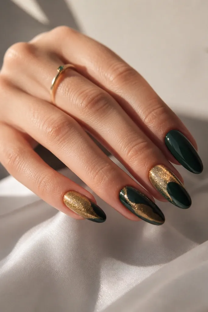 Green and gold nails acrylic easy