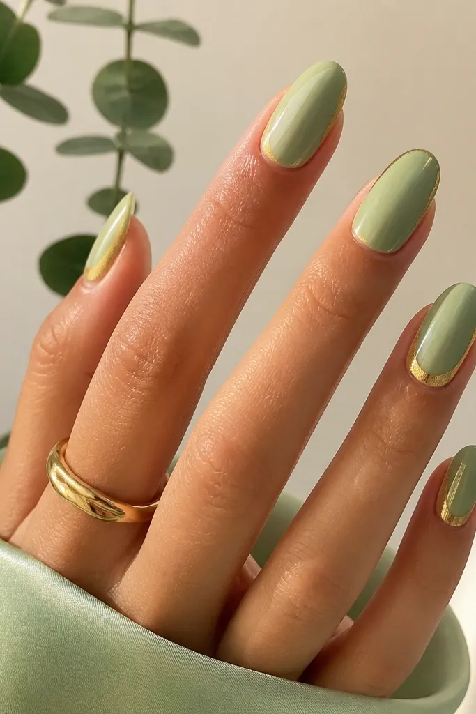 Light green and gold nails fresh look