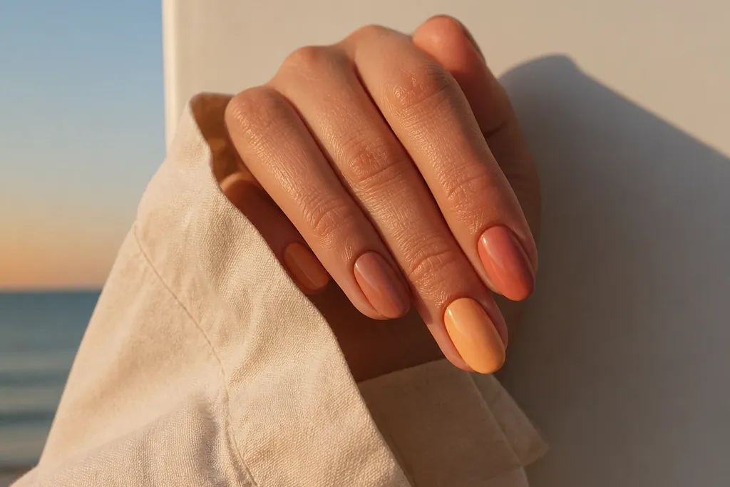 Low maintenance sunset color nails you'll save