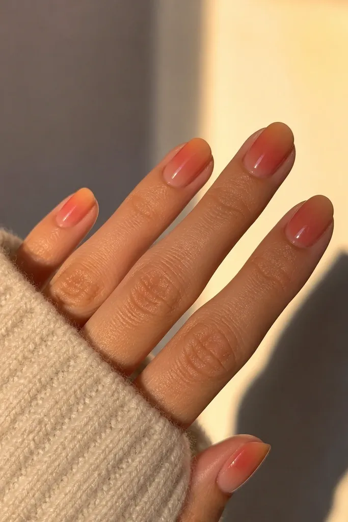 Low maintenance sunset color nails you'll save