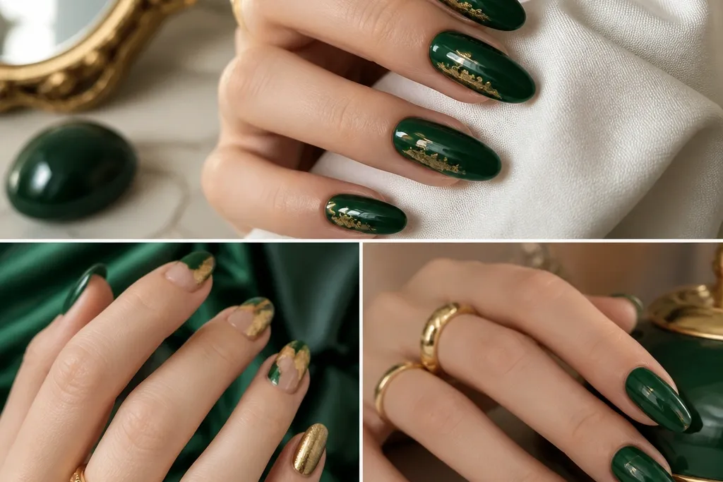 Luxury green and gold nails ideas