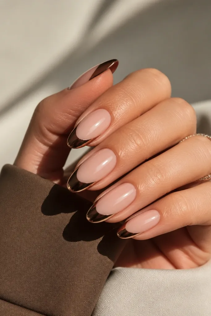 Luxury high end brown chrome french tip nails