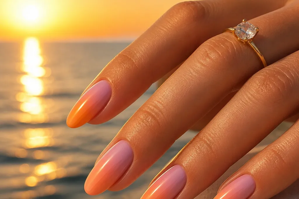 Luxury high end sunset nails for coastal summer days