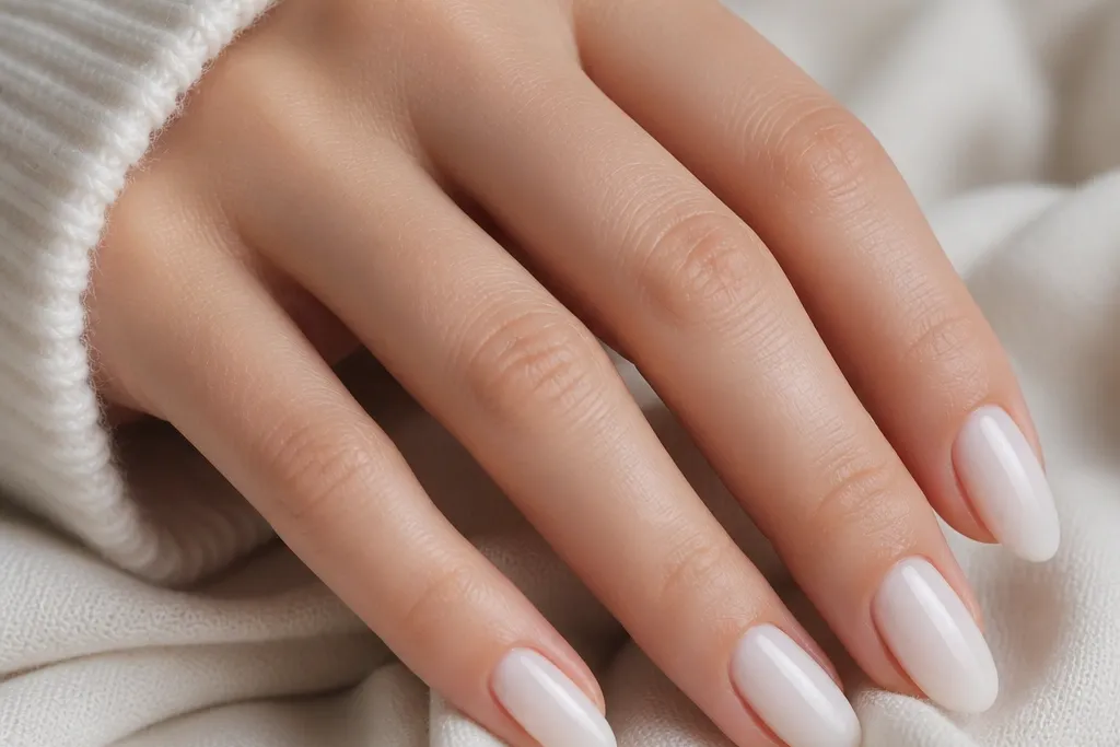 Low maintenance milk white almond nails