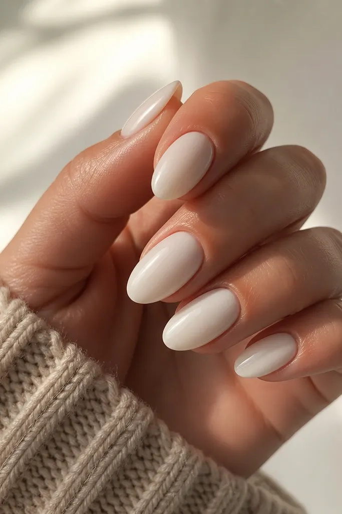 Low maintenance milk white almond nails