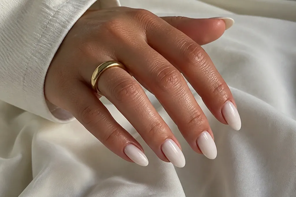 Aesthetic milky white almond nails