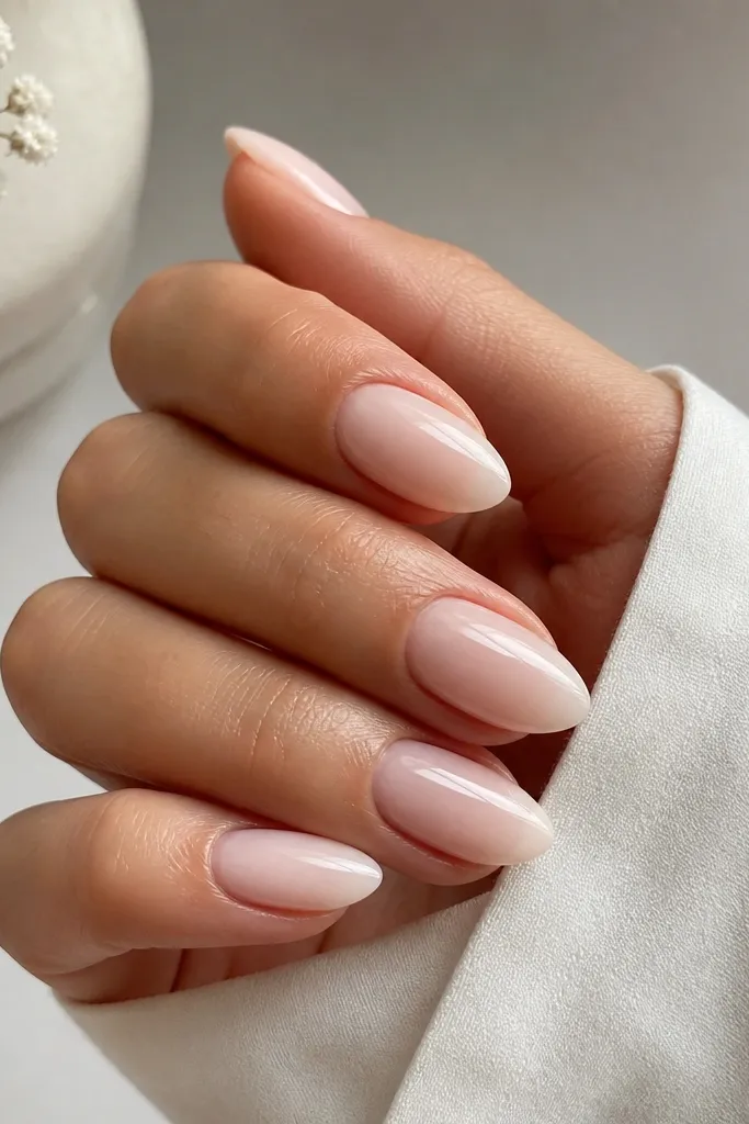 Milky white almond nails for beginners