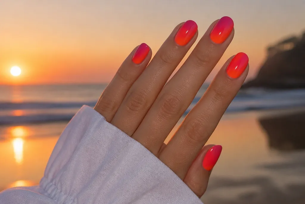 Minimalist modern sunset nails in bright color