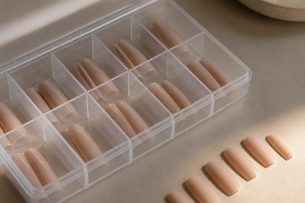 Nude acrylic nails with storage