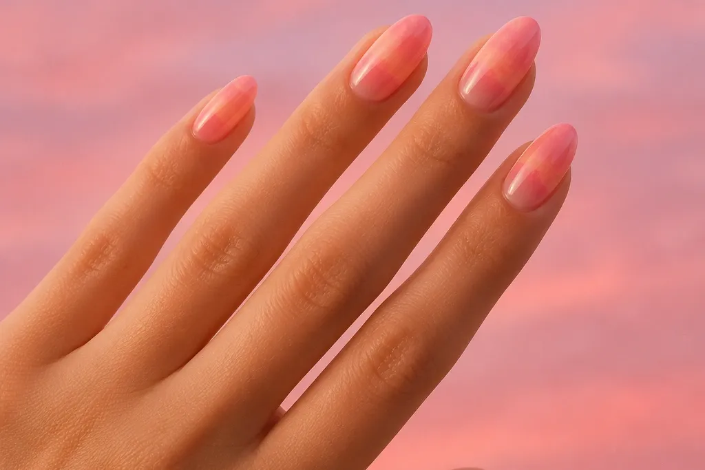 Pink sunset nails that look soft and dreamy