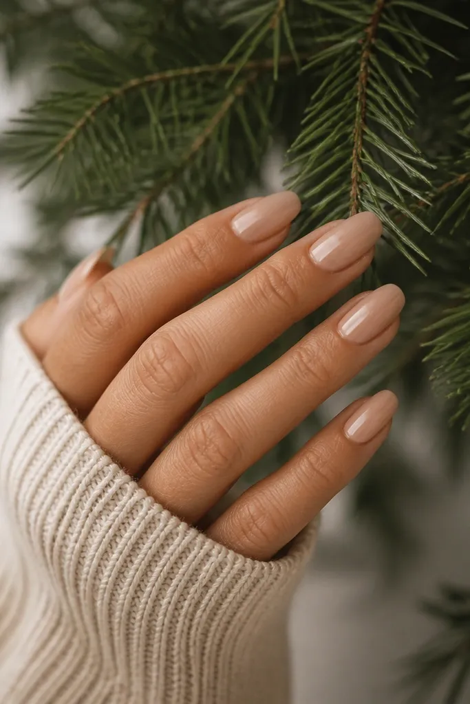Seasonal_evergreen nude acrylic nails