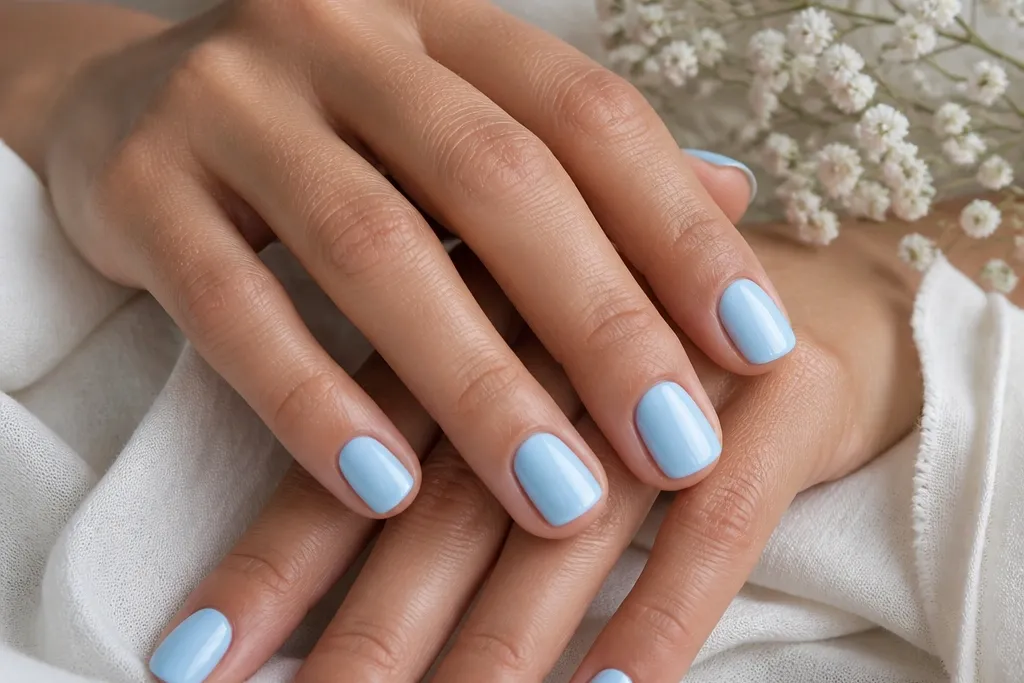 12 Short Sky Blue Nails