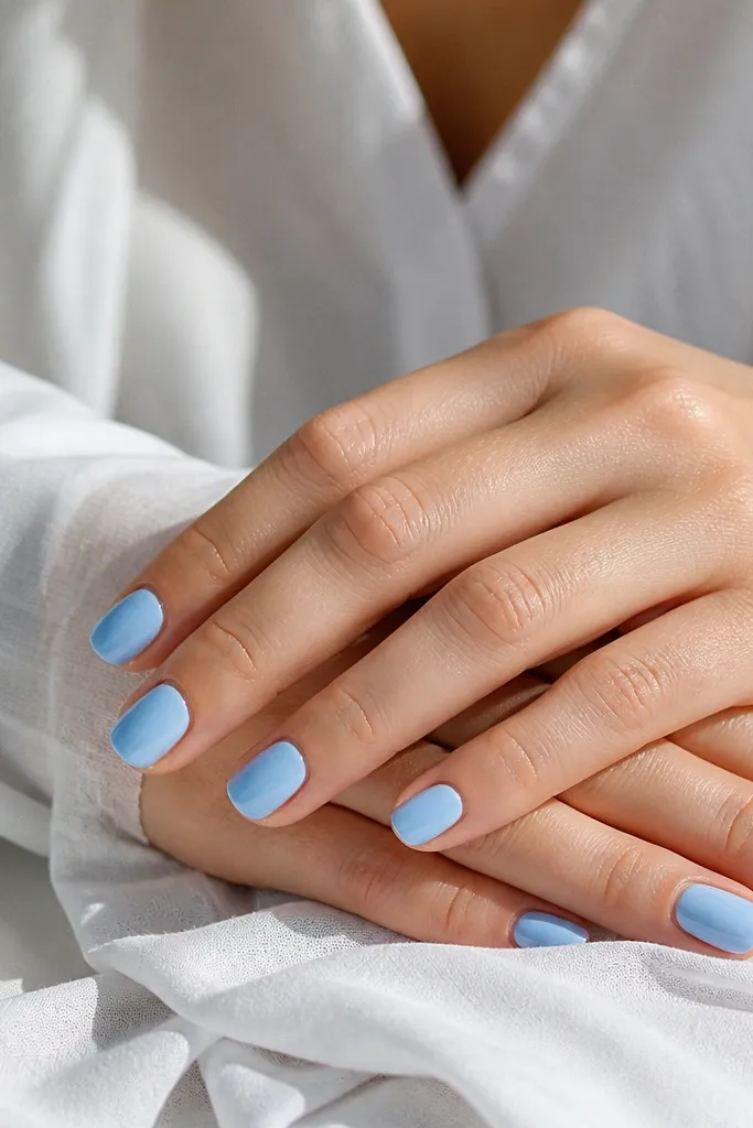12 Short Sky Blue Nails