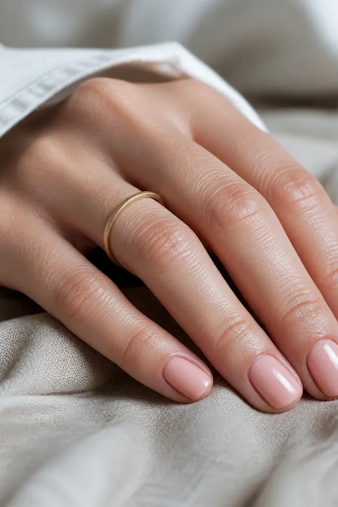 Low maintenance short soft pink nails for easy care