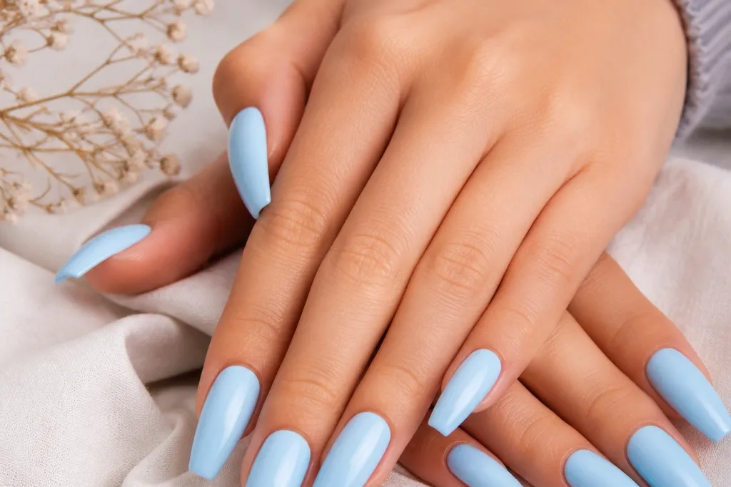 12 Sky Blue Acrylic Nails