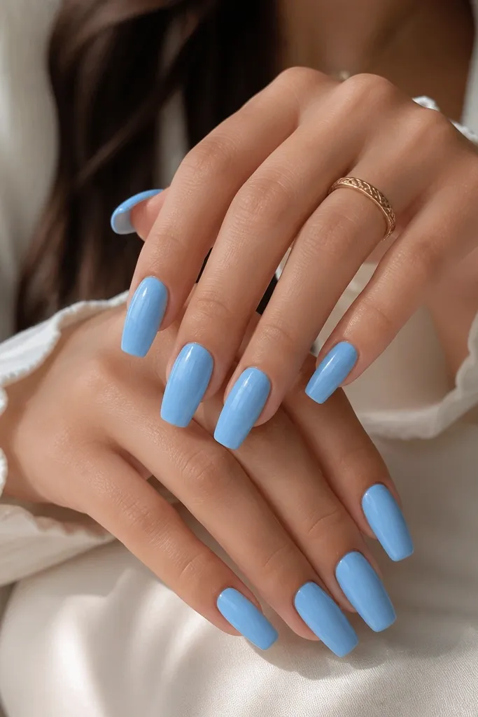 12 Sky Blue Acrylic Nails