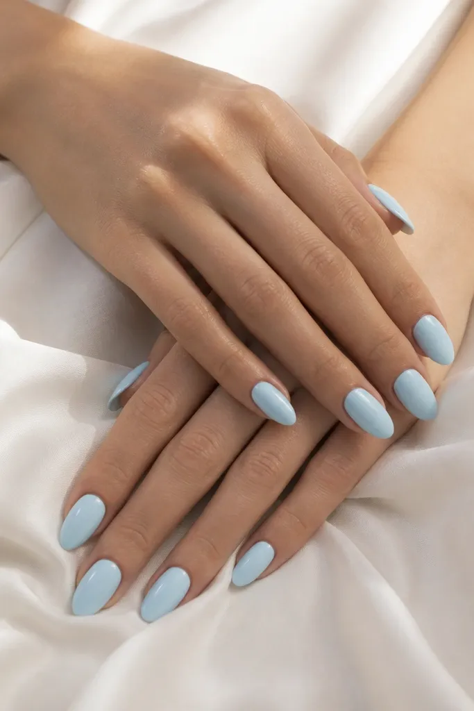 12 Sky Blue Almond Nails