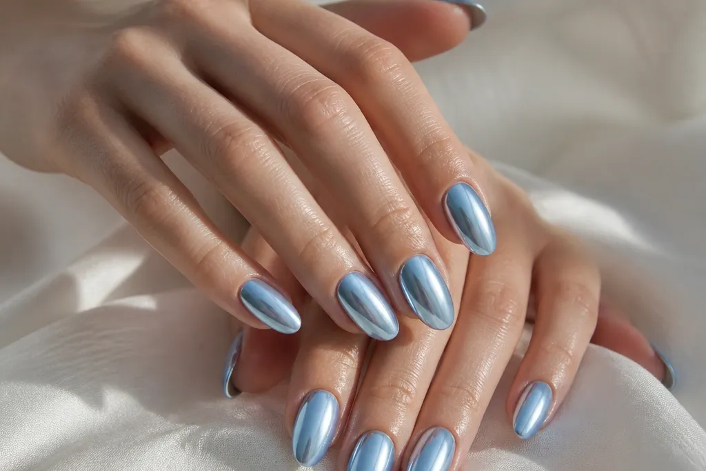 12 Sky Blue Chrome Nails