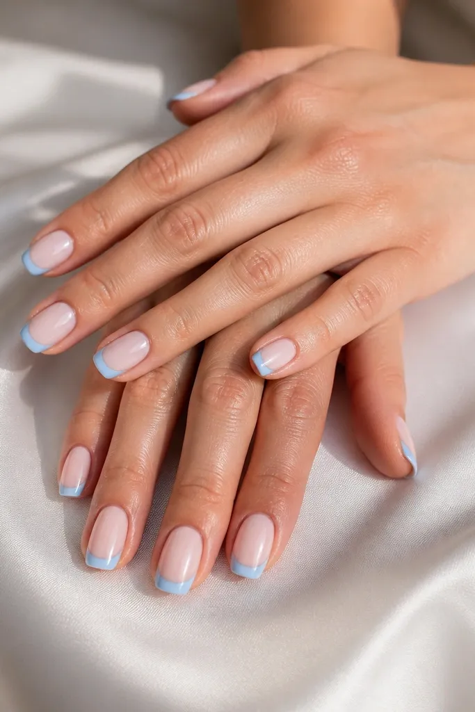 12 Sky Blue French Tip Nails