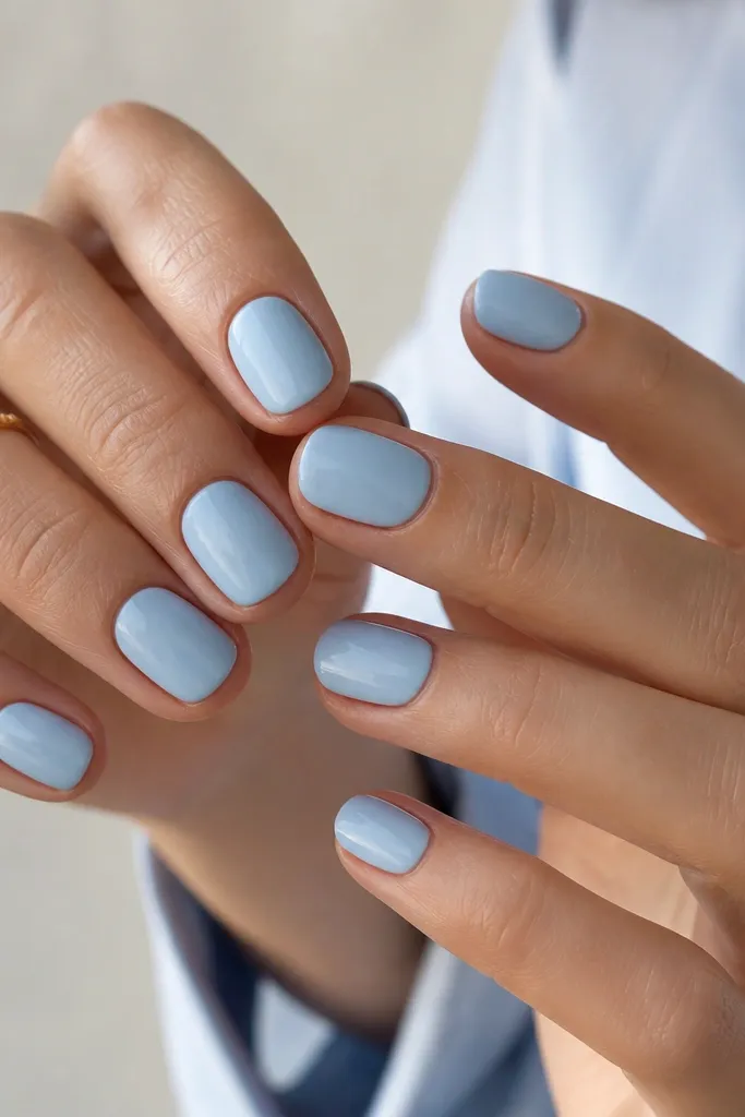 12 Sky Blue Short Nails
