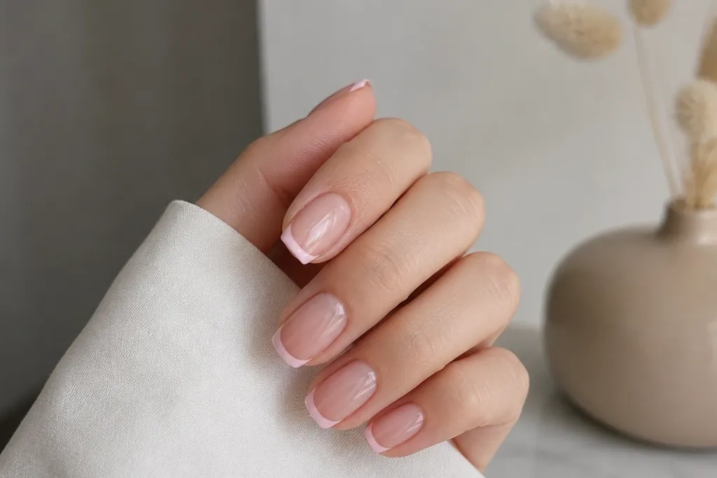 Small space friendly soft pink french tip nails