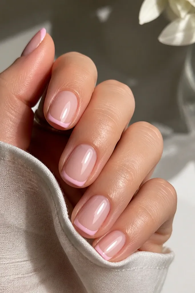 Small space friendly soft pink french tip nails