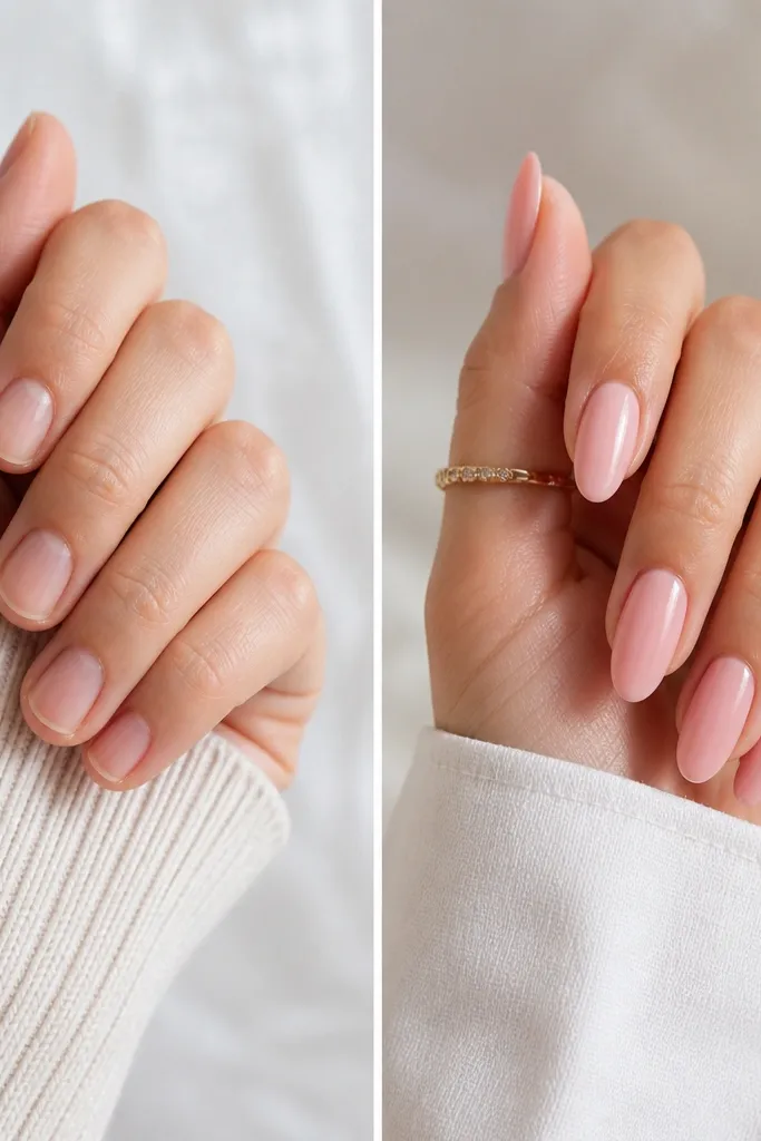 Soft pink nails before and after transformation ideas
