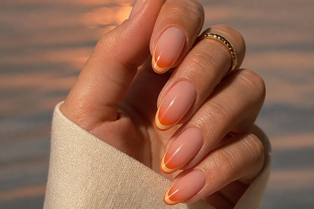 Sunset french tip nails with a creative twist