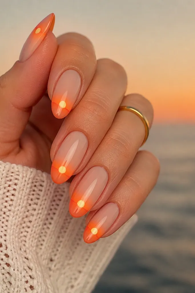 Sunset french tip nails with a creative twist