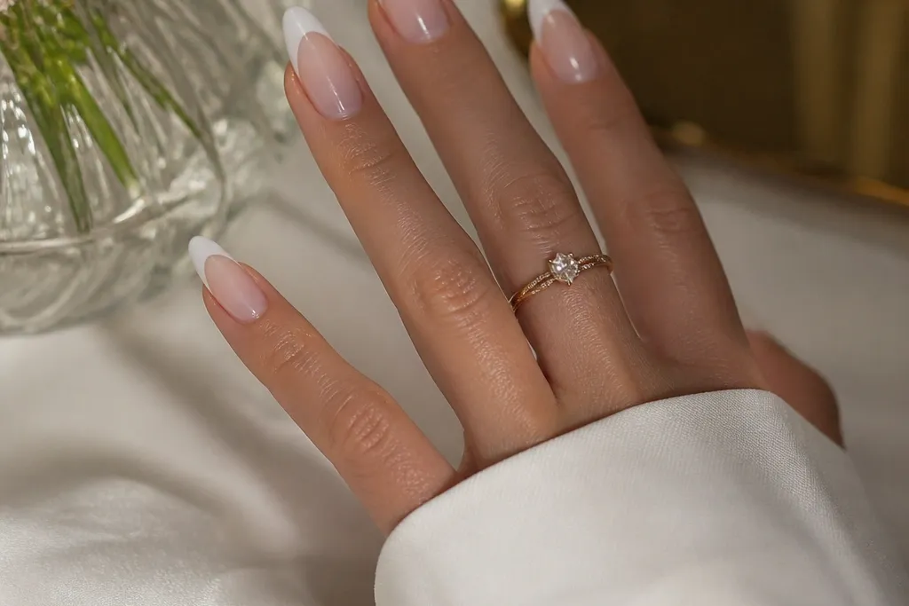 No-drill removable white almond french tip nails
