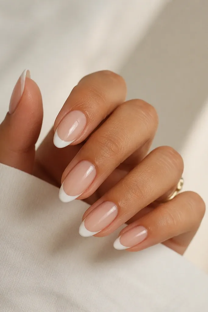 No-drill removable white almond french tip nails