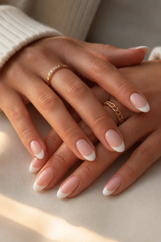 Quick 5-minute white almond french tip nails
