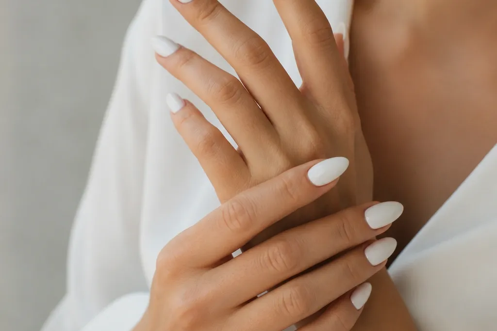 Stylish white almond shape nails
