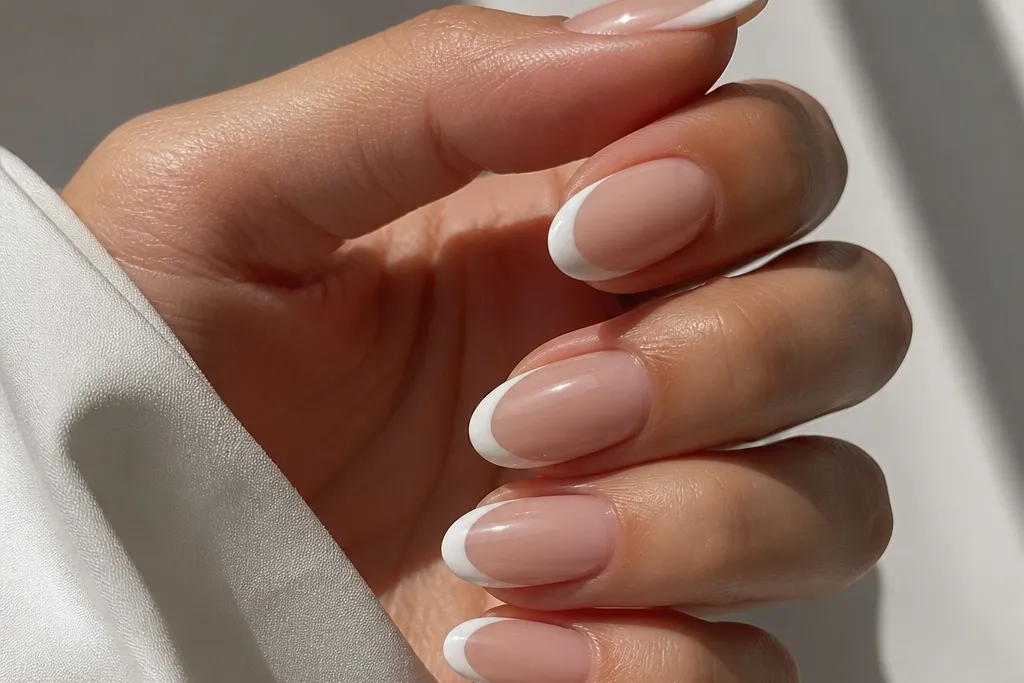 Modern minimalist white french tip almond nails