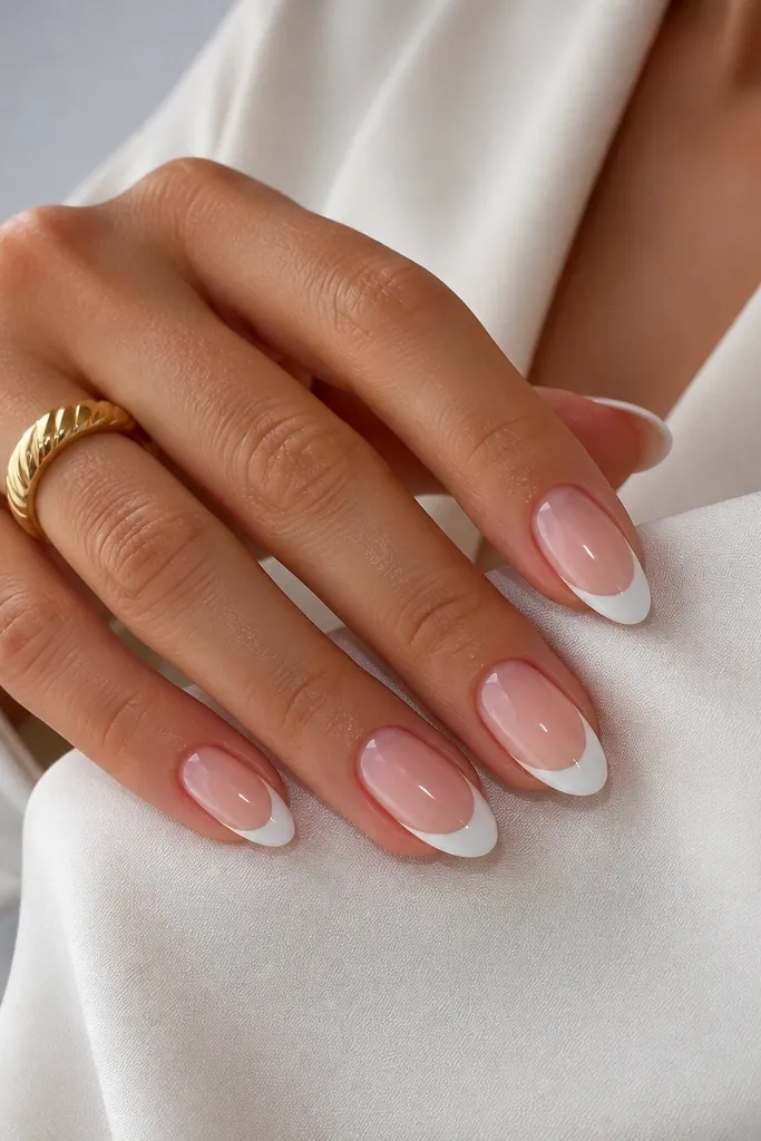 Modern minimalist white french tip almond nails